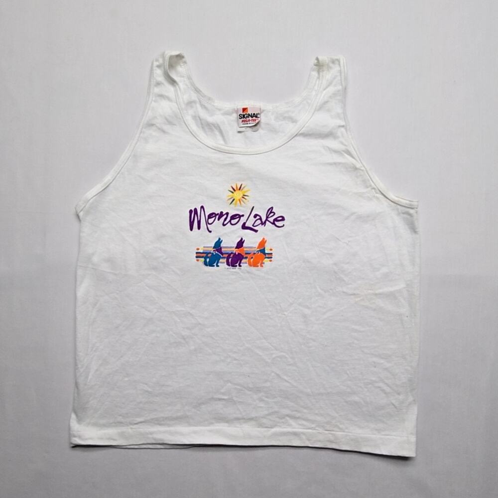 Vintage Mono Lake South Dakota Tank Top Test Print Signal White Graphic L 90s